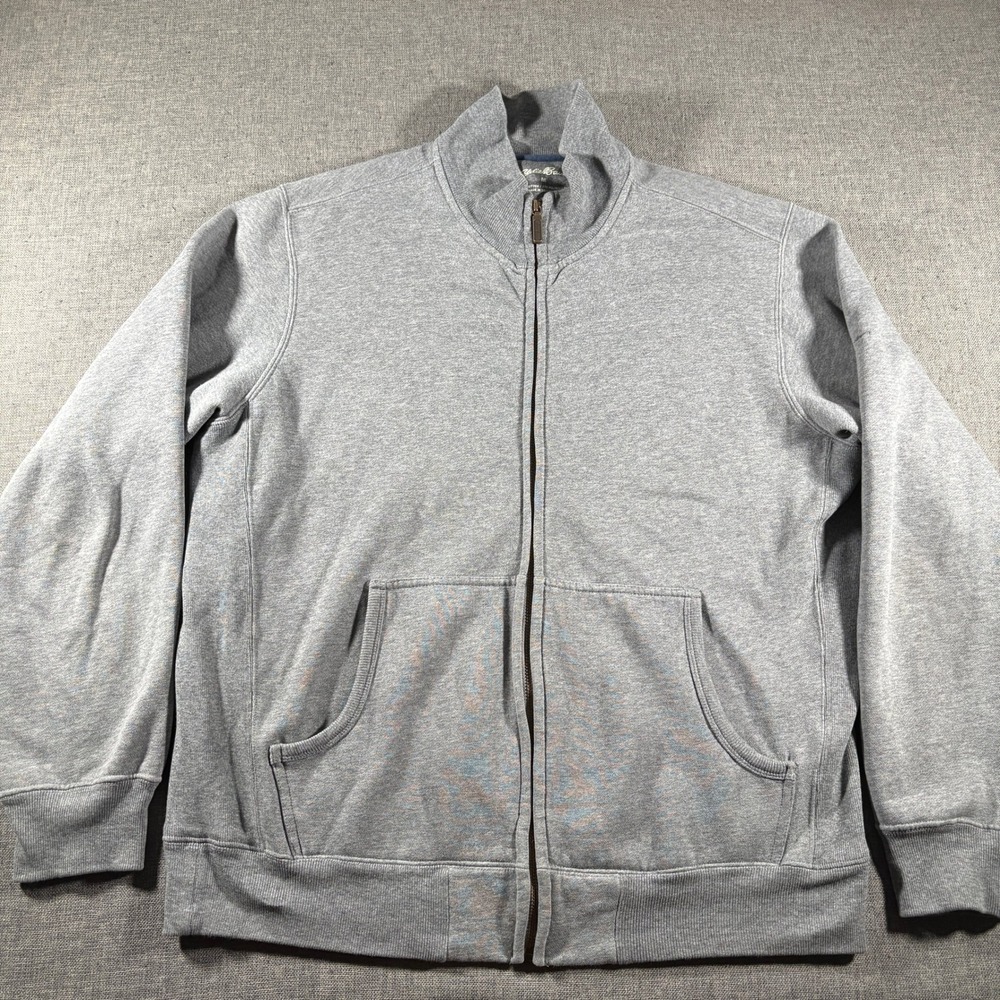 Eddie Bauer Full Zip Sweatshirt Mens Medium Gray Mock Neck Jacket Fleece Lined